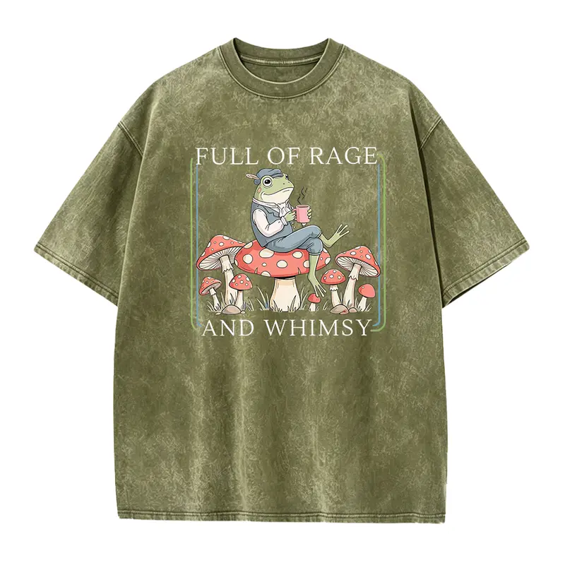 Women's Retro Frog Graphic Soft Cotton T-Shirt - 'Full Of Rage and Whimsy' Cottagecore Casual Fitted Round Neck Short-Sleeve Shirts for Women, Seamless Whimsical Clothes Top