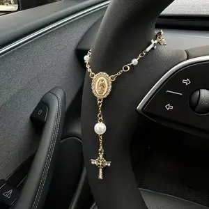 2 Pcs  Luxury Our Lady of Guadalupe Car Rosary Hanging Ornament | Pearl Bead Car Rearview Mirror Pendant | Catholic Blessing and Protection Charm | Christmas and Valentine'S Day Gift, Baptism Gift, Car Decoration, Daily Driving Safety Blessing