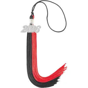 Graduation Tassel 2026,Double Color Tassel with Silver Year Charm 9",Black and Red