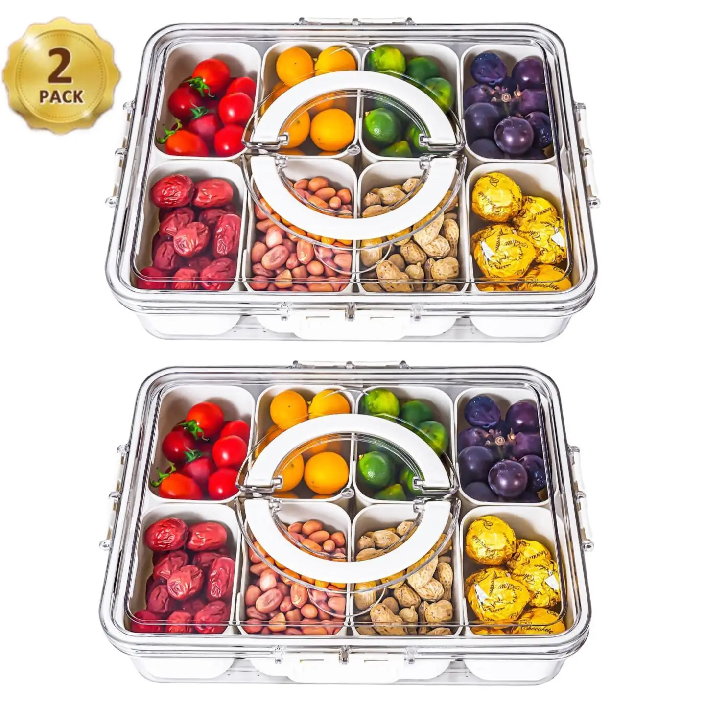 Divided Serving Tray with Lid and Handle, Charcuterie Board for Portable Snack Platters - Clear Organizer for Fruits Snacks,Perfect for Road Travel
