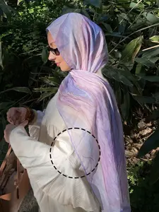 Women's Dreamy Gradient Print Digital Printed Cotton Linen Long Scarf, Elegant Headscarf, Muslim Fashion, Breathable Beach Shawl