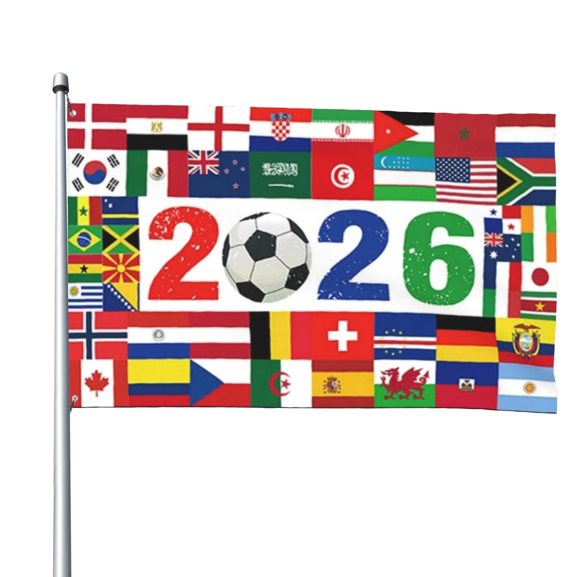 2026 Global Soccer Tournament Flags Banner, Multi-Country National Flags Patchwork Sports Fan Flag with Brass Grommets for Indoor Outdoor Decorative (2x3/3x5/4x6/5x8 FT)