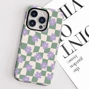 Fashionable checkered flower  case for iPhone 17 Pro Max/16/15/14/13/12/11 with a glossy finish.