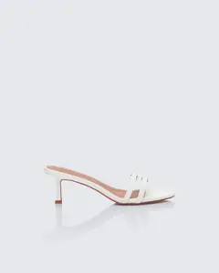 Queenie White Safety Buckle Kitten Heel
