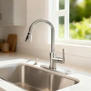 Modern 304 Stainless Steel Kitchen Faucet, 3 Water Outlet Modes, Hot Cold Water Control, 360 Degree Swivel Spout, Come with Free Kitchen Soap Dispenser sink