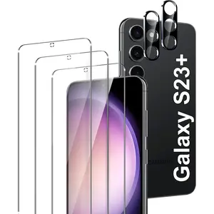 3 Pack Samsung Galaxy S23 Plus / S23+ Tempered Glass Screen Protector with 2 Pack Camera Lens Protector, Support Fingerprint Unlock, 9H Shatterproof Bubble Free Case Friendly