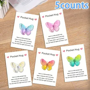 Butterfly Design Pocket Hug Card, 5/10/35pcs Mini Butterfly Card with Self Adhesive Sticker, Party Gift for Friend & Family