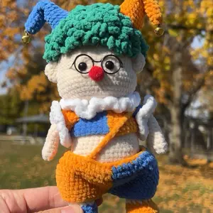 Handmade Crochet Clown Doll with Green hair