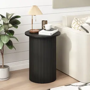 PieDle Round Fluted End Table,Small Accent Pedestal Side Table, Wood Fluted Nightstand Bedside Table for Living Room, Bedroom, Handcrafted Finish, Natural