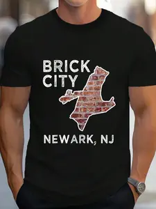100% Cotton Brick City Newark NJ City New Jersey Map Graphic T-Shirt Women's Men's Graphic Tee Crew Neck summer vacation Tops