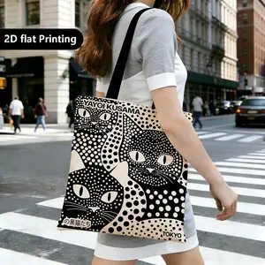 Polka Dot Cat Handbag with Bold Polka Dots and Cute Kitty Elements, Spacious for Daily Shopping, Commuting, Travel