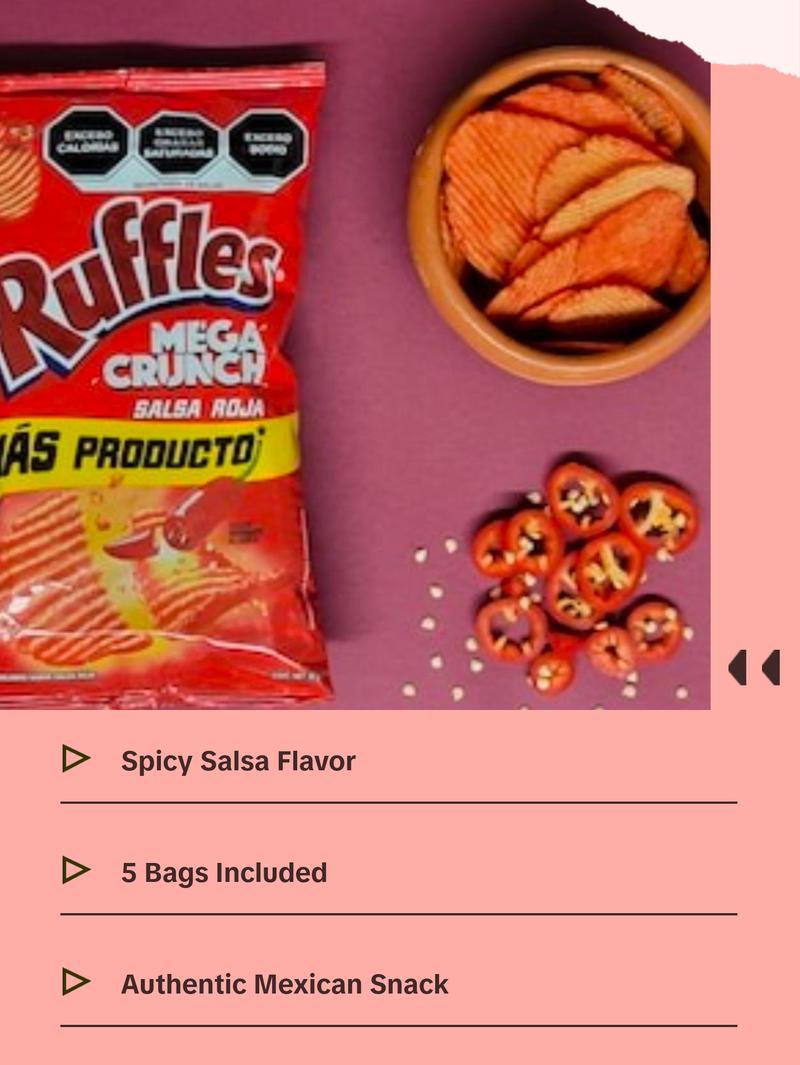RUFFLES MEGA CRUNCH SALSA ROJA 50g Box w/5 bags Mexican Snacks