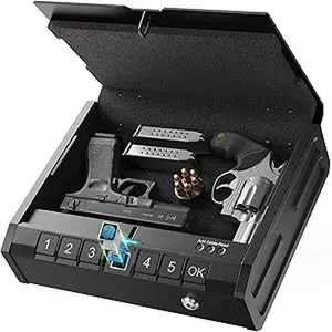 Iron Pro Biometric Gun Safe with Fingerprint & Keypad Lock Quick Access Handgun Safe for Home Nightstand Bedside or Car