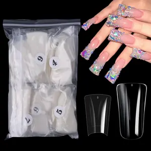 504Pcs Medium Duck Shape Nail Tips, Half Cover Clear Flare Wide French Acrylic Gel False Nails, Press On Foot Nail Extension Tips, Professional DIY Manicure Salon Nail Art Supplies
