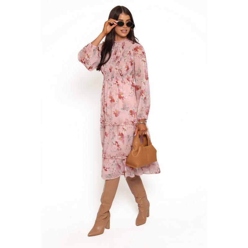 Alamea Long Sleeve Midi Dress - Pink Floral