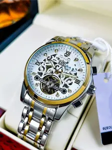 Top luxury business men's mechanical watch, new fashionable casual personalized calendar week multifunctional fully automatic mechanical watch for men, European, American, Japanese and Korean styles, hollow design, stainless steel strap, the best gift for
