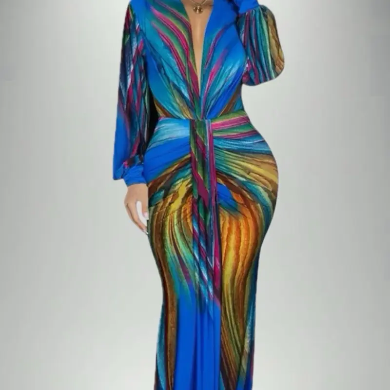 Women's Blue Rainbow Sundress - Casual Summer Beach Dress for Women