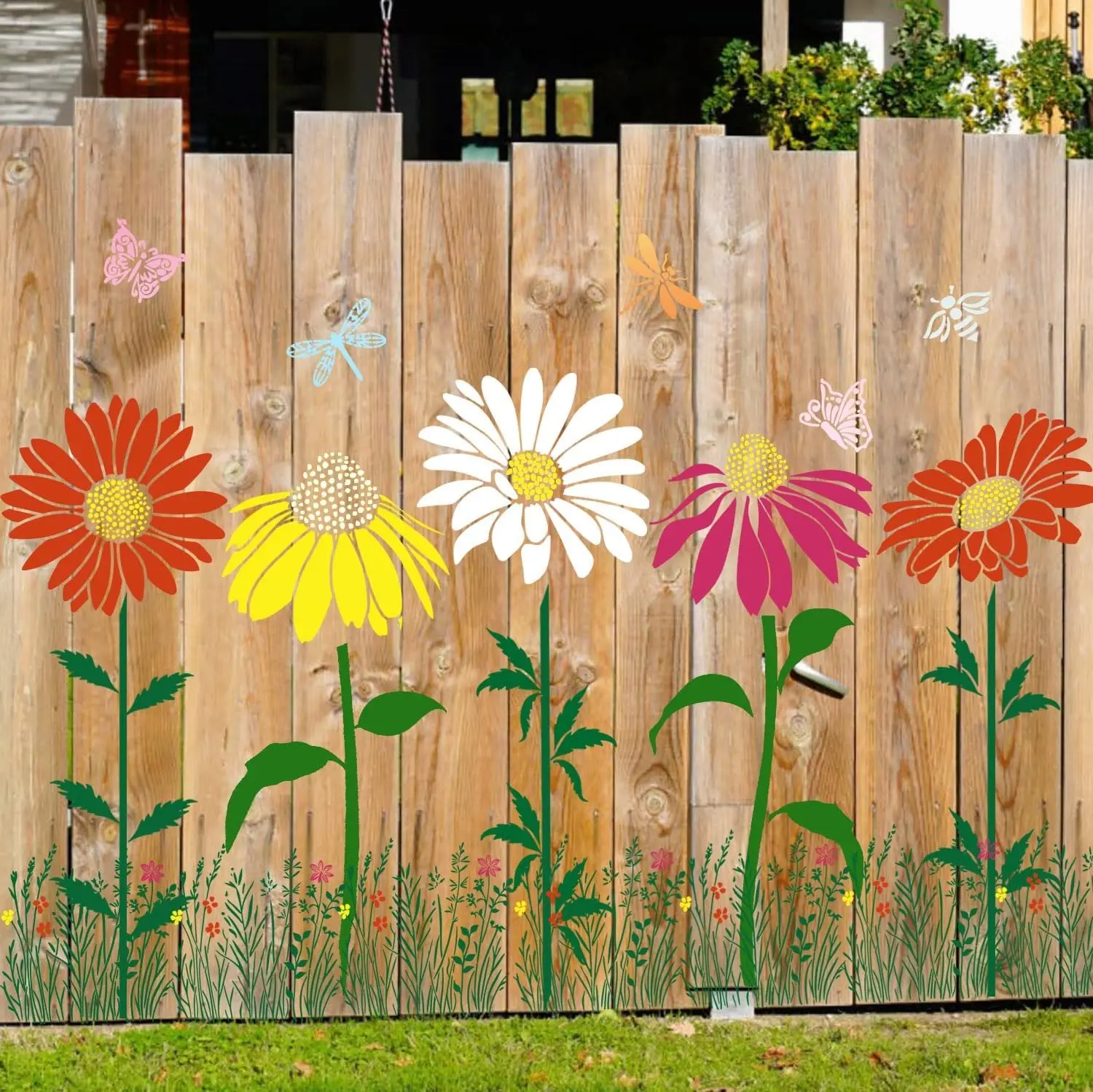 Large Flower Stencils for Painting on Wood Fence Stencils for Outdoors Reusable Daisy Cone Flower Stencil for Painting on Wall Canvas Fabric Furniture
