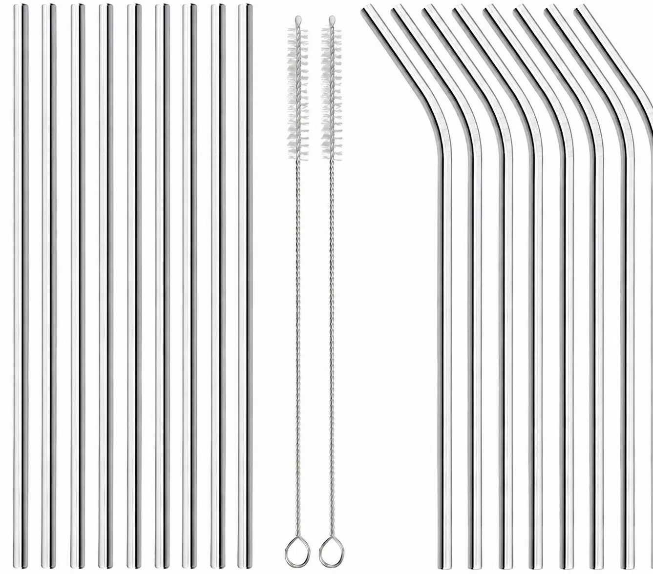 16 Pack of Reusable Stainless Steel Metal Straws, 8 Straight + 8 Bent 8.5 inch Metal Straws with 2 Cleaning Brushes, Straw Compatible with 20oz Stanley Cup
