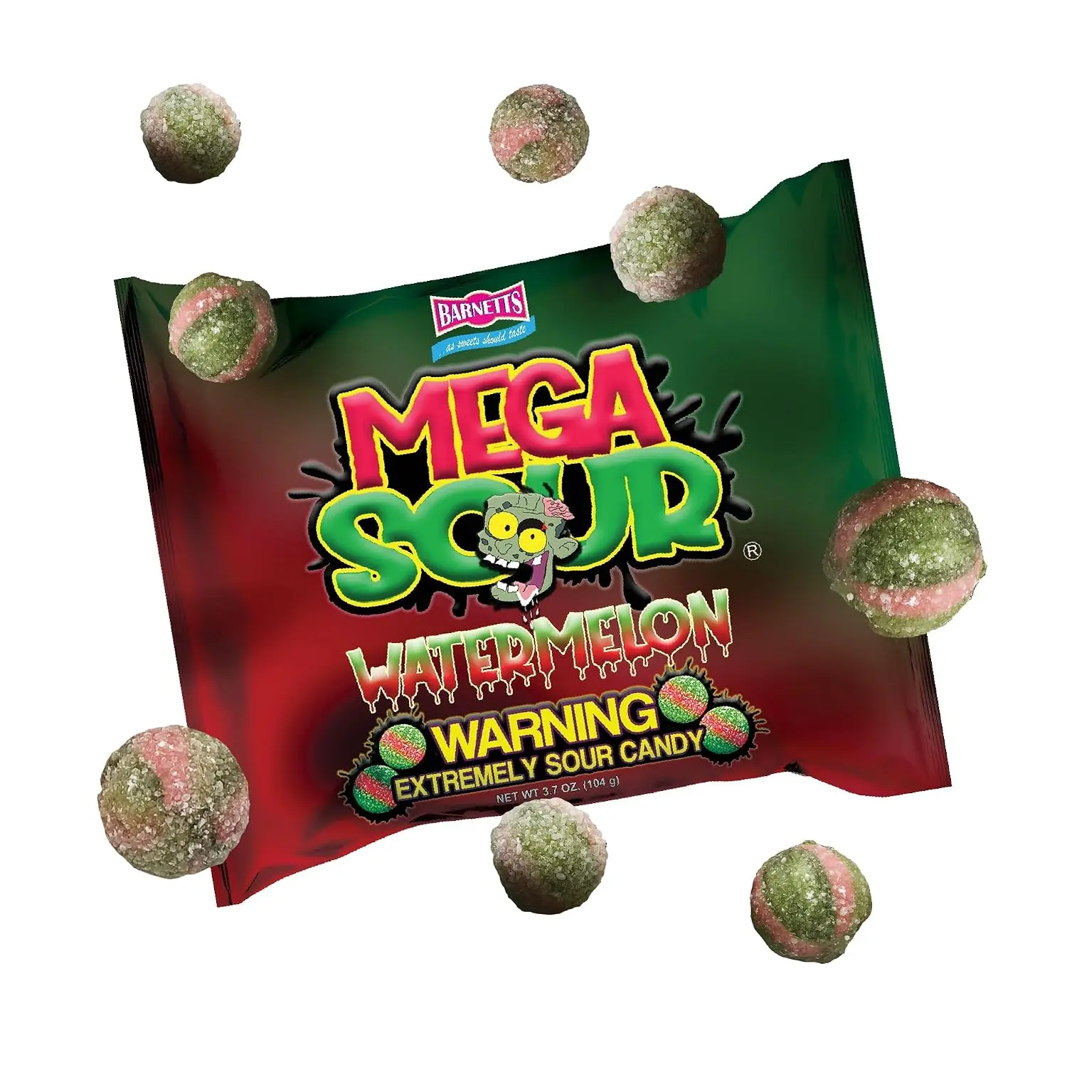 Barnetts - Mega Sour Candy Watermelon 104g - Trendy Sweet Bags - Traditionally Handmade Sweets - Sour Coating Lasts 20 Seconds - Candies for Party Bag, Gift...