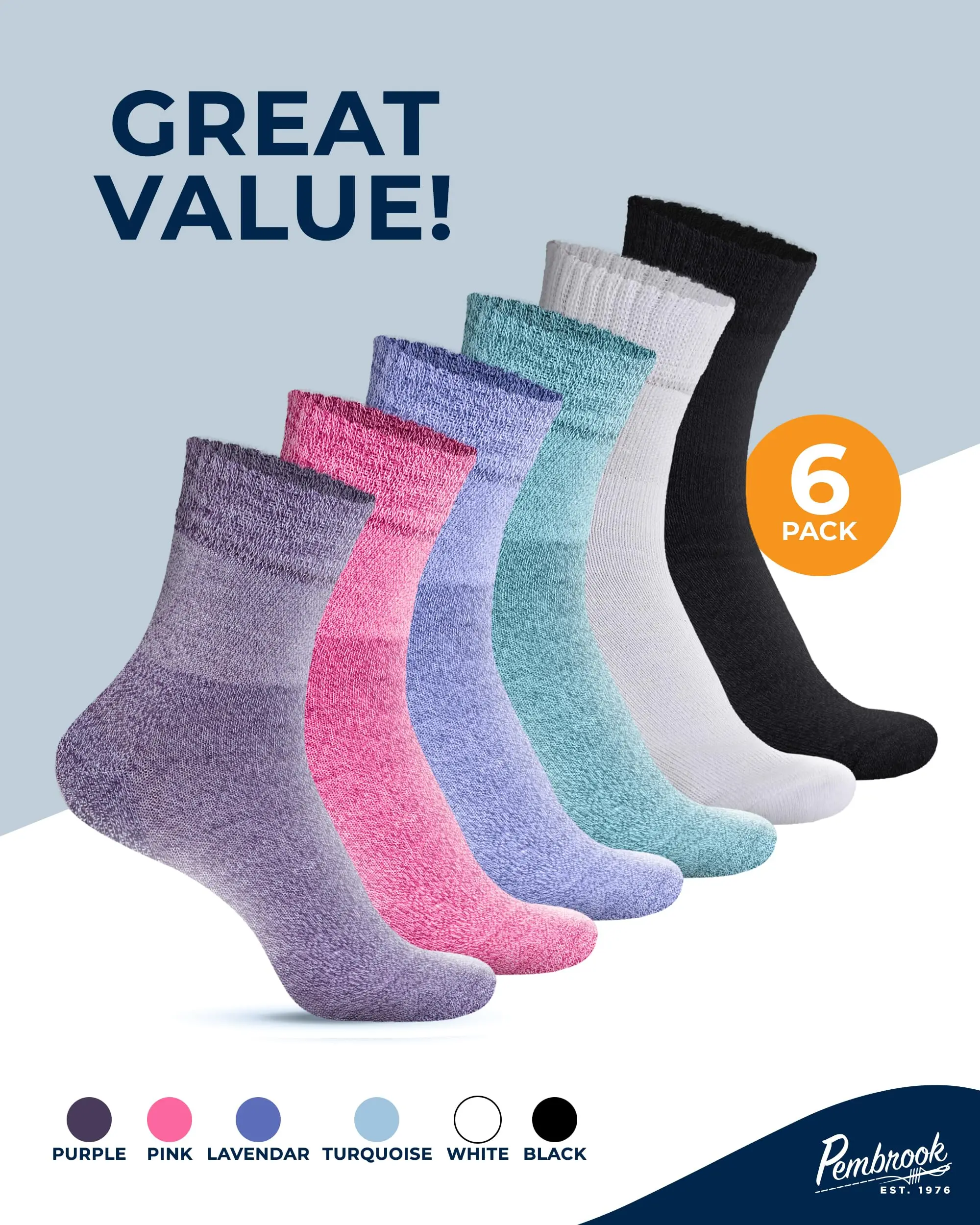 Pembrook Bamboo Viscose Socks for Diabetics, Men & Women - 6 Pairs Ankle Socks for Neuropathy, Swollen Feet, Edema, Wide Calf Pembrook Bamboo Viscose Socks for Diabetics, Men & Women - 6 Pairs Ankle Socks for Neuropathy, Swollen Feet, Edema, Wide Calf