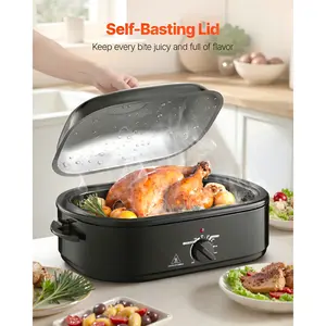 Electric Roaster Oven 18QT with Self-Basting Lid Fast Precise Heat 150℉ to 450℉ Range 1450W Output for Turkey Roasts Cakes and Stews Large Capacity Multifunctional Design