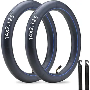 (2-Pack) 14x2.125 Heavier-Duty Rubber Walls Inner Tubes with CR202 Bent Valve Stem, Thicker and Heavier, for Electric Scooters, E-Bikes, Includes 2 Tire Levers for Easy Installation