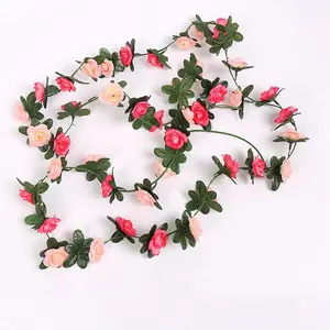 2 Pcs Two-Tone Pink Artificial Rose Vine Garland, Artificial Flowers, Plastic Fake Flowers, Multiple Colors Available, 5m Length, Spring arch floral vines perfect for hotel, office, party, home, wedding, wall & arch decor, ideal for New Year decoration