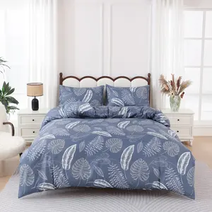 3-Piece Blue Sheet Set Without Filler, Leaf Pattern Soft Comfortable Sheets & Pillowcases, Easy Care Bedroom Decor Essential Bedding