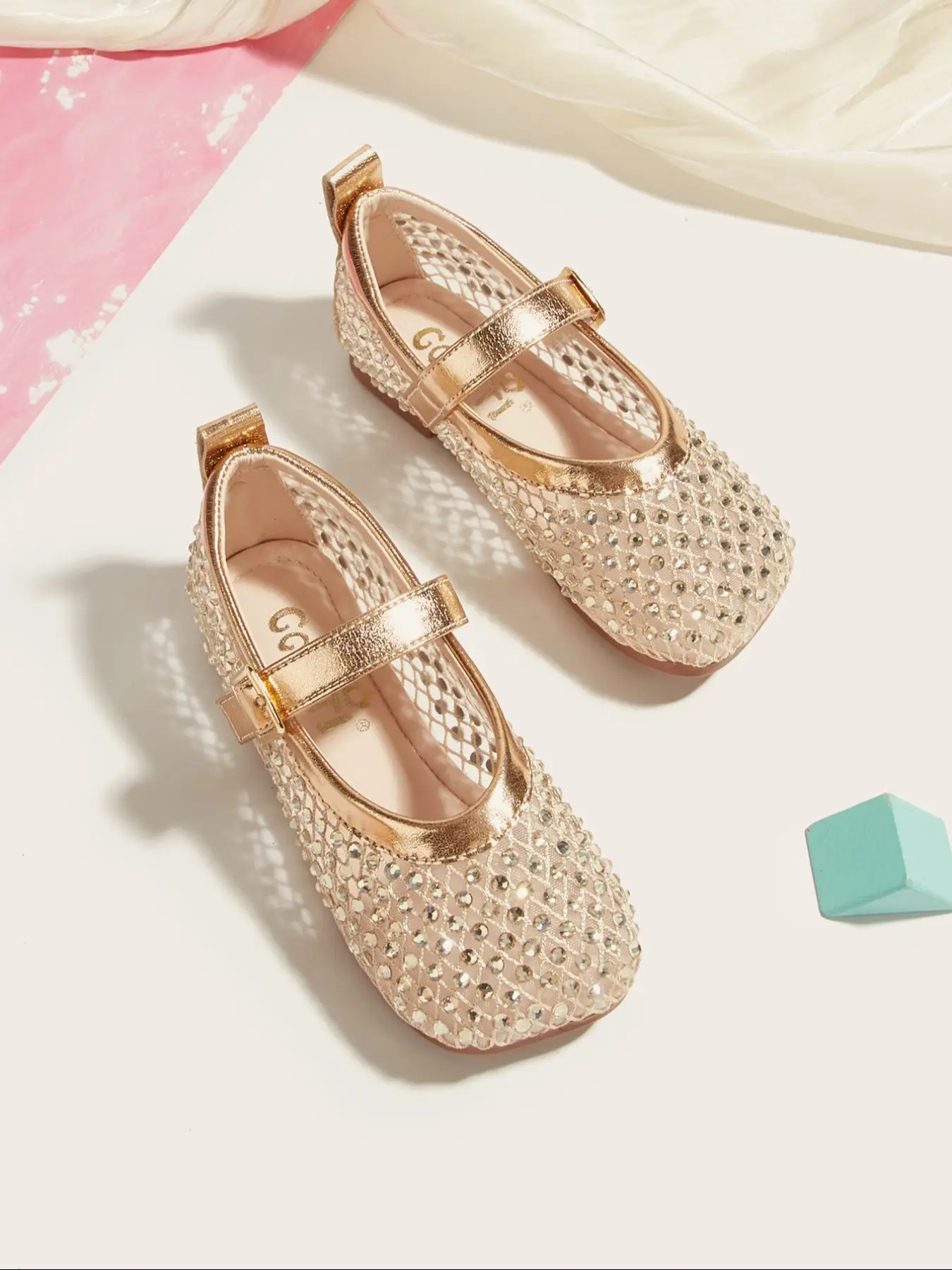 Girls' Elegant Silver Color Rhinestone Hollow PU Leather Flat Shoes, Soft Sole, Stylish Square Toe Princess Shoes for All Seasons, Fashionable Flats