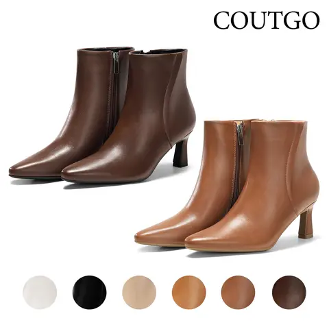 Coutgo Women's Chic Kitten Heel Ankle Boots - Pointed Toe Leather-Like Breathable Casual Footwear, Women's Shoes with Side Zipper, Rubber Sole for All Seasons, Back to School Haul