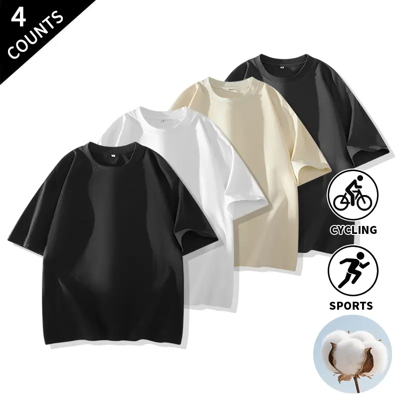 4-Pack Men’s Plain Basic Crew Neck T-Shirts with Smooth Straight Cuffs for Travel, Vacations, and Casual Everyday Layering
