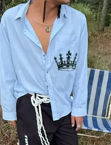 Light Blue Cotton Button-Down Shirt – Crown Collection (Size XL, Reworked)