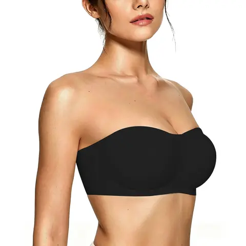 SOFT INTENTION Strapless Bras Push Up Bandeau Bra Non Slip Wireless Jelly Bra with Removable Straps