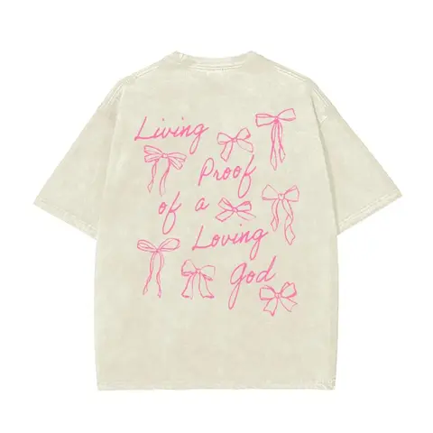 Women's Unisex Faith Message Tee, 100% Cotton Crew-Round Neck Short-Sleeve Top, Breathable Eco-Stamp "Living Proof Of A Loving God" Graphic, Solid Transitional Layered Tops, Eco-Friendly Washed Fabric