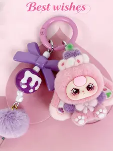 A cute pendant featuring a multi-colored plush doll as the main element, paired with a bow and pom-pom, with a sweet and dreamy style. It is suitable for hanging on bags or keys, adding a girlish and lively atmosphere to everyday outings, dates, and gathe