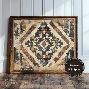 Vintage Southwestern Art, Rustic Lodge Poster, Boho Farmhouse Decor, Rustic Western Art, Antique Aztec Textile Painting,