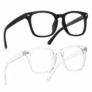 2-Pack Blue Light Blocking Reading Glasses for Men & Women, HD Clear Lens Square Frame Readers, Lightweight Full-Rim Eyeglasses for Reading, Computer & Daily Use