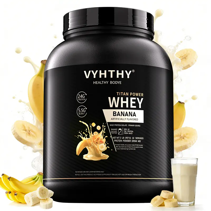 VYHTHY Whey Protein Powder - Banana Flavor, 24g Protein, 3.5g BCAAs, Sugar-Free, High-Quality Whey Isolate & Concentrate, Fitness Supplement for Muscle Growth & Recovery
