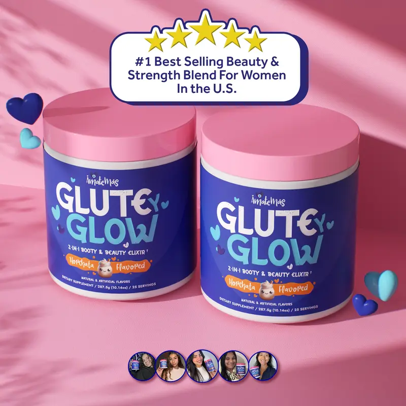 AMATEMAS Women's GluteyGlow Creatine Monohydrate 2-Pack Powder - 2-in-1 Biotin Horchata Elixir, 11.02 oz, 25 Servings, Edible Beauty Wellness Supplement for Adult Healthy Hair, Nail Care, Skincare Moisturizer
