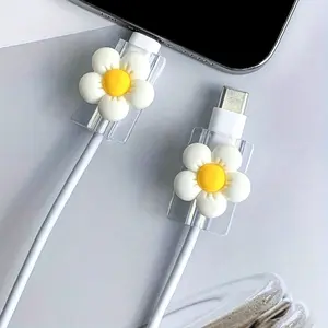 2pcs Floral Pattern Data Cable Protector Coiler, Charging Cable Holder, Wire Clip, Anti-Break Cable Organizer, Essential Accessories