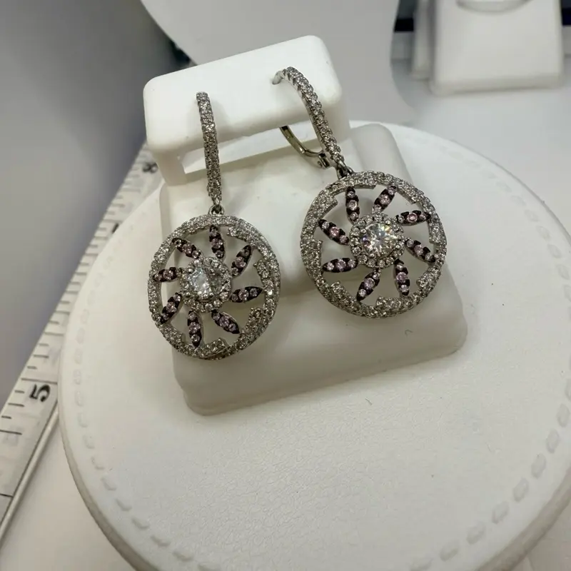 925 sterling silver earrings dangling high quality cubic zirconia stones Italian solid silver (( aretes colgantes de plata Italiana piedras finas de zirconia Alta calidad solido