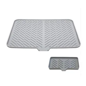 Silicone Dish Drying Mat for Kitchen Counter, Dish Drying Pad, Non-Slip Drain Pad with Built-in Drain, Heat Resistant Stone Drying Mat(23" x 17")