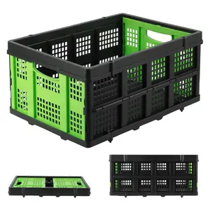 Collapsible Plastic Crate,Foldable Storage Basket,Stackable Utility Crate with Handle,Heavy Duty Milk Crate for Kitchen Office Camping Storage,Green