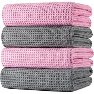 430GSM Microfiber Oversize Quick Dry Lint Free Bath Towel - 60x30 Inches, 4 Pack, Waffle Weave, Ultra Soft & Absorbent for Bathroom, Gym & Travel
