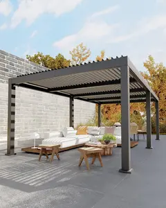 GAOMON Louvered Pergola 12' x 24',Outdoor Aluminum Pergola,Hardtop Gazebo,Modern Style with Adjustable Louvers,Reinforced Aluminum Frame,Integrated Drainage System,for Deck Garden Yard(Grey)