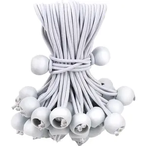 50 Pcs 15cm/5.9in White Ball Cords, Heavy Duty Outdoor Bungee Cord with Balls, Tarp Tie Down Bungee Balls for Shelter, Camping, Cargo,Tent Poles Rope