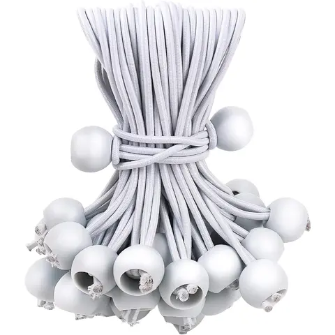 50-Pcs Heavy-Duty Outdoor Ball Bungee Cords, 15cm/5.9in White Durable Tie Downs, Cargo Tie-Down for Camping Use