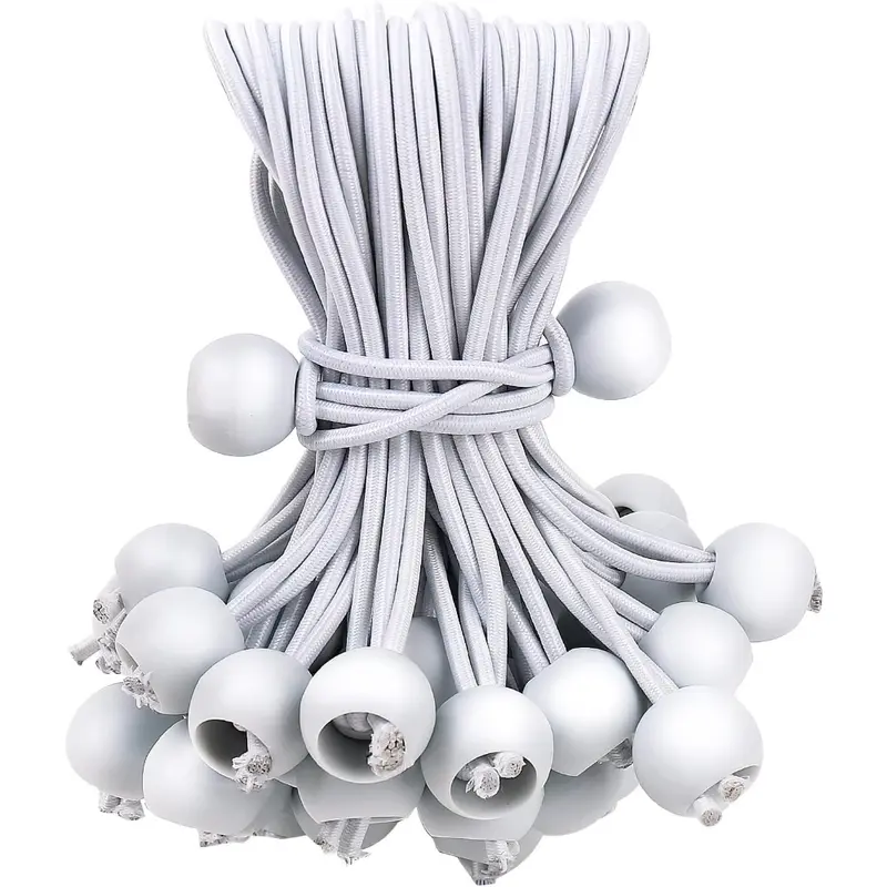 50-Pcs Heavy-Duty Outdoor Ball Bungee Cords, 15cm/5.9in White Durable Tie Downs, Cargo Tie-Down for Camping Use