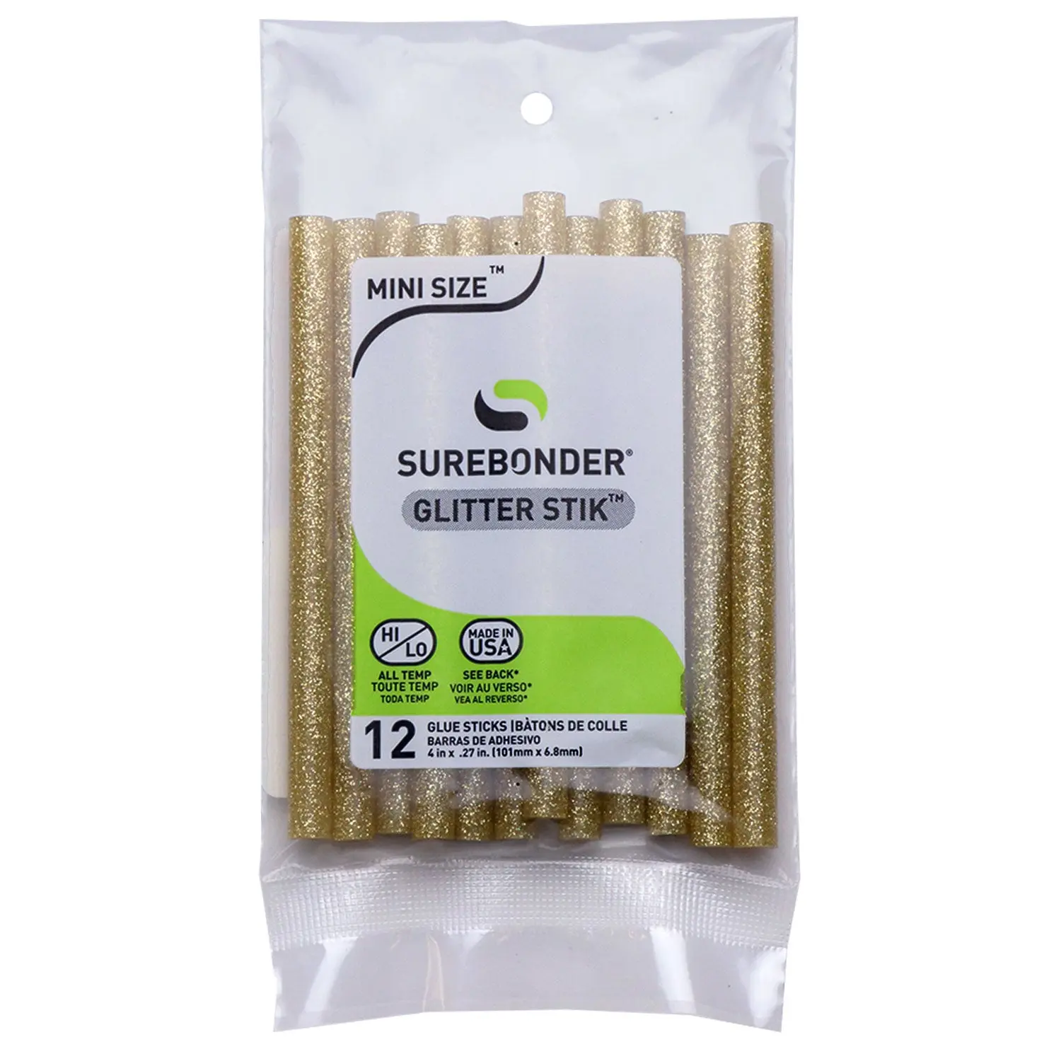 Glitter Stik 4" Mini Size Gold Glitter Hot Glue Sticks - 12 Pack